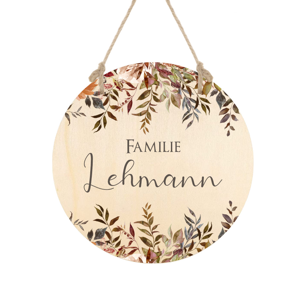 Personalisiertes Türschild aus Holz "Eukalyptus" | Besondere Dekoration für den Eingang und schöne Geschenkidee für Familien | 3 Motivvarianten zur Auswahl