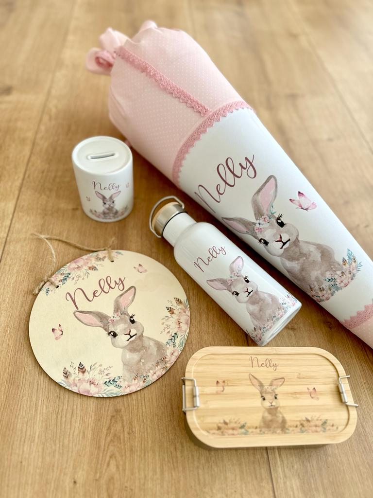 Einschulungsgeschenk Schultüte Hase mit Namen für Mädchen