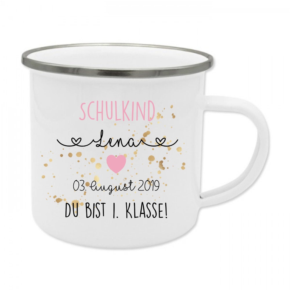 Personalisierte Tasse zur Einschulung | Geschenkidee mit Namen und Datum | 2 Farbvarianten zur Auswahl