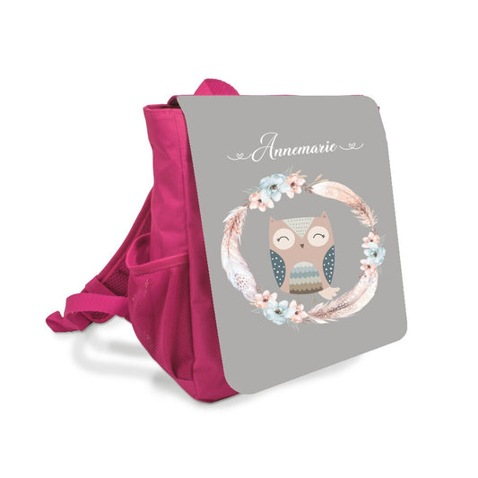 Kinderrucksack mit Namen und Eule | Rucksack für Mädchen in Pink | Besondere Geschenkidee für den Kindergarten