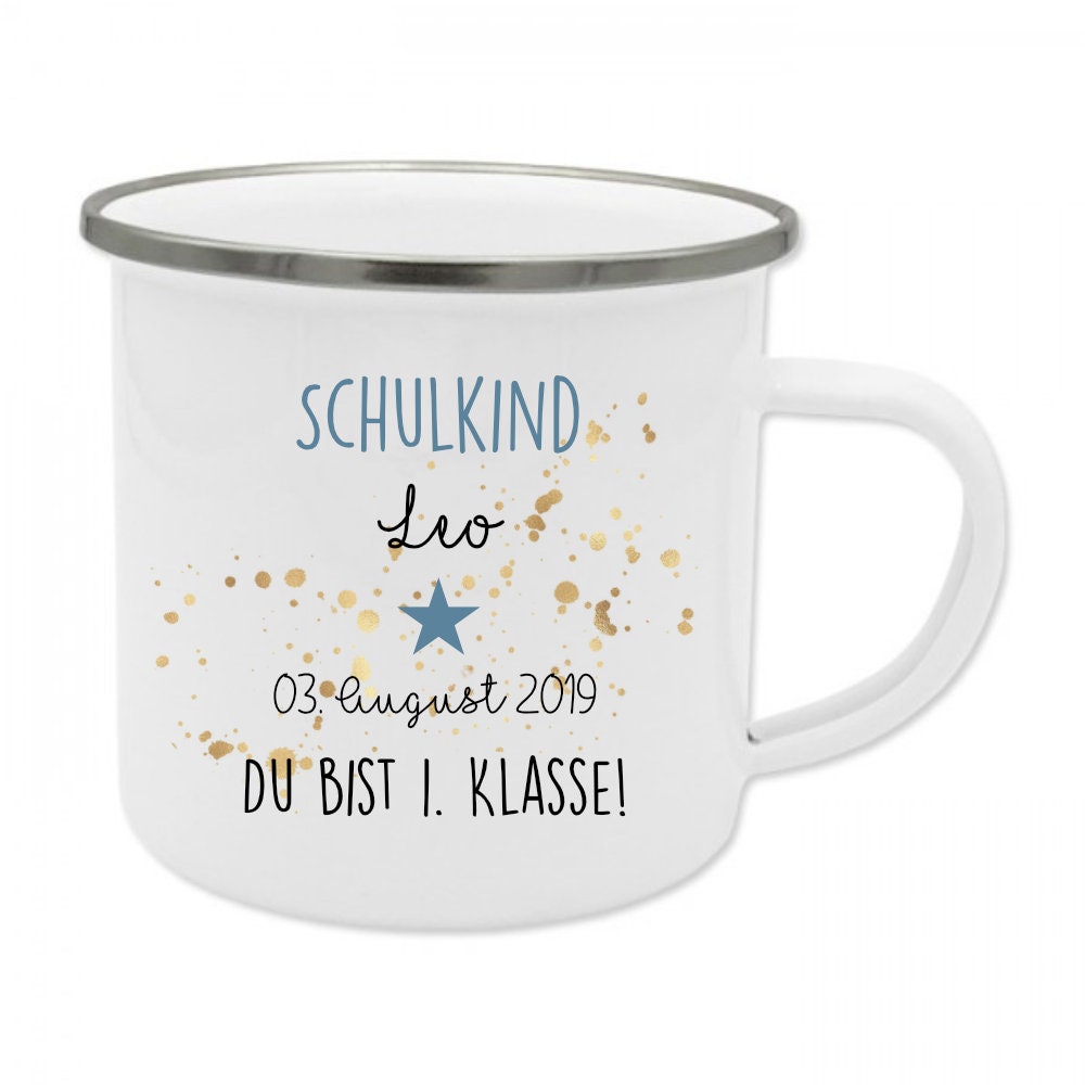 Personalisierte Tasse zur Einschulung | Geschenkidee mit Namen und Datum | 2 Farbvarianten zur Auswahl