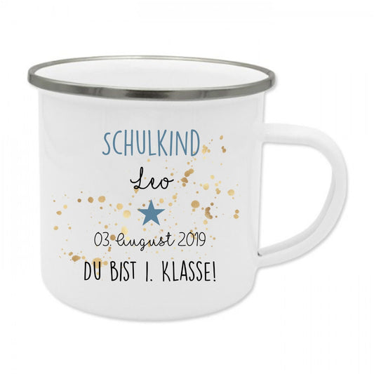 Personalisierte Tasse für das Schulkind | Geschenk für Jungen und Mädchen mit Namen und Datum | 2 Farbvarianten zur Auswahl