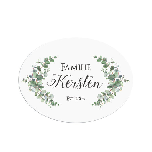 Ovales Türschild "Eukalyptus" personalisiert mit dem Namen der Familie | 6 Motivvarianten zur Auswahl