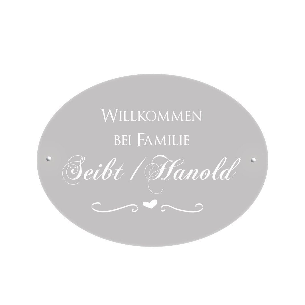 Ovales Türschild | personalisiert mit den Namen des Paares | Geschenkidee zur Hochzeit | 6 Motivvarianten zur Auswahl