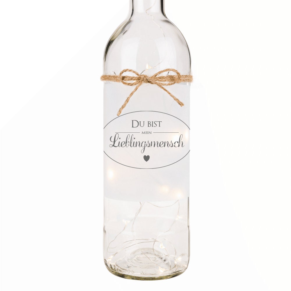 Flaschenlicht "Du bist mein Lieblingsmensch" | Einzigartiges Geschenk für Herzensmenschen | Glasflasche mit Beleuchtung und Spruch