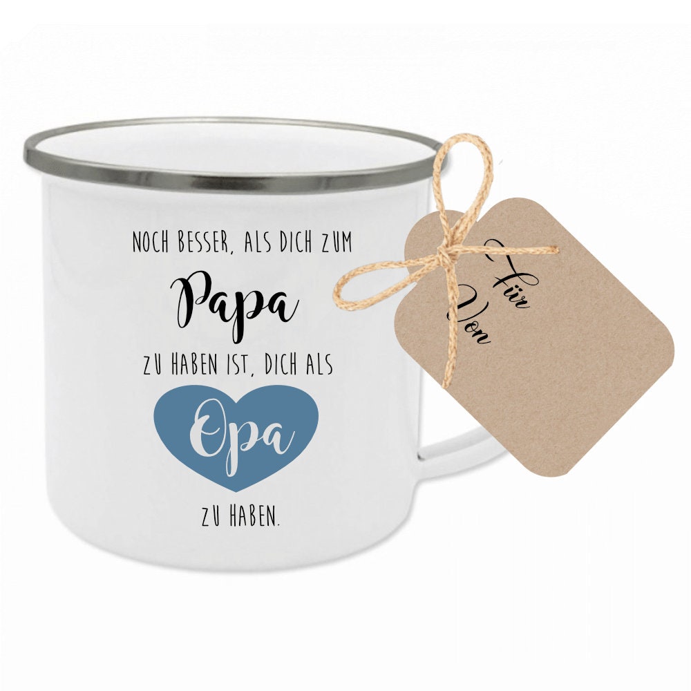 Tasse "Noch besser, als dich zum Papa zu haben ist, dich als Opa zu haben" | Tassengeschenk mit Spruch für Großväter | Geschenkidee mit Geschenkanhänger zum Beschriften