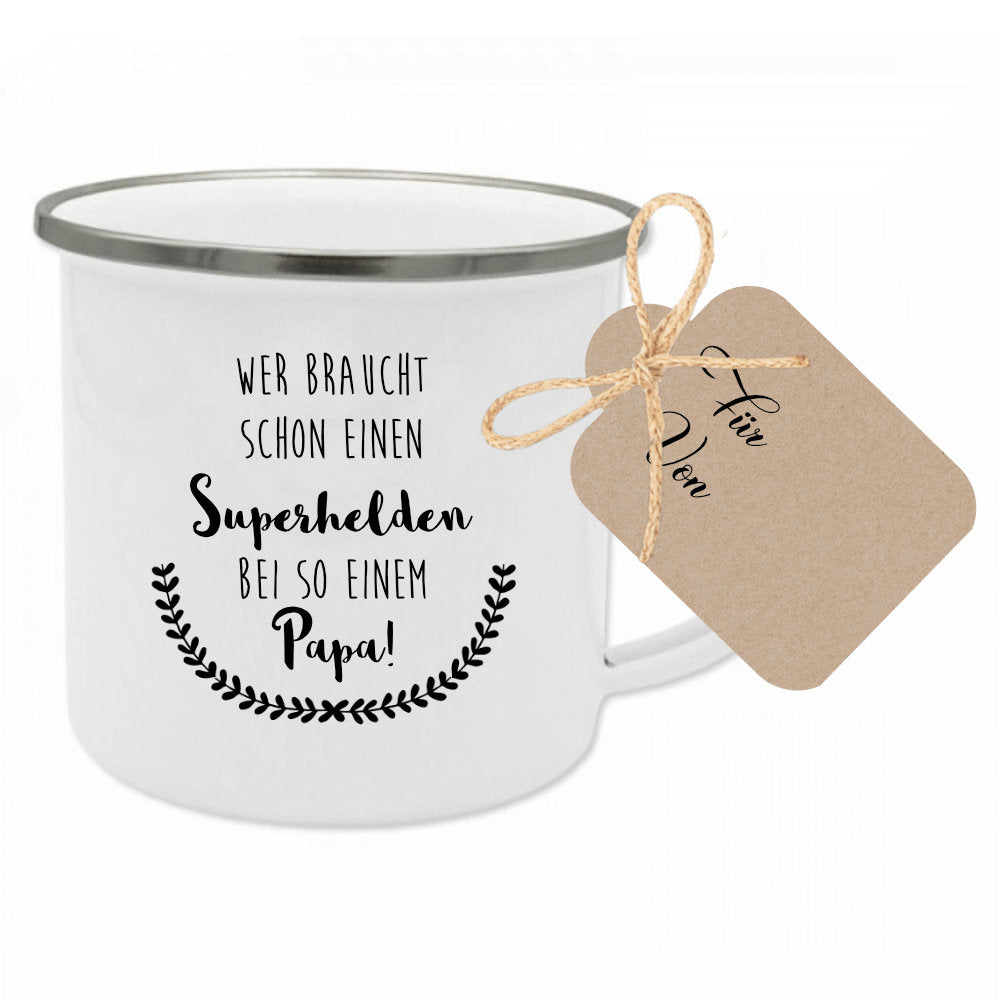 Tasse "Wer braucht schon einen Superhelden bei so einem Papa!" | Originelles Geschenk für Väter | Perfekt zum Vatertag und vielen weiteren Anlässen