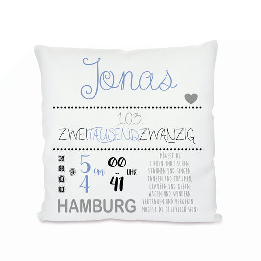 Personalisiertes Kissen zur Geburt u. Taufe | Liebevolles Babygeschenk | Persönliche Dekoration für das Babyzimmer | 2 Farbvarianten zur Auswahl