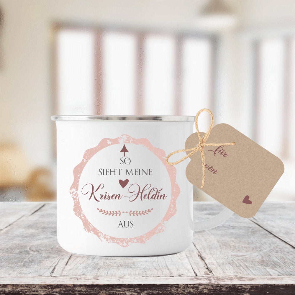 Tasse "So sieht mein Krisenheld aus" | Wertschätzendes Geschenk u. schöne Geschenkidee um sich zu Bedanken | Dankeschöngeschenk für Ihn u. Sie, Ärzte, Helfer u. Unterstützer | Tassengeschenk inkl. Geschenkanhänger | 2 Farbvarianten zur Auswahl