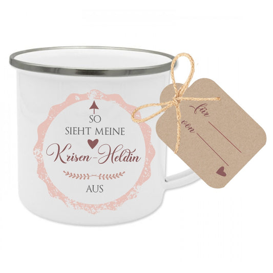 Tasse "So sieht meine Krisenheldin aus" | Schönes Geschenk u. wertschätzende Geschenkidee um Danke zu sagen | Dankeschöngeschenk für Sie u. Ihn, Helfer, Ärzte, Unterstützer | Tassengeschenk inkl. Geschenkanhänger | 2 Farbvarianten zur Auswahl