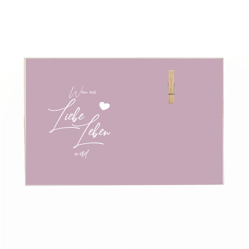 Tolles Fotogeschenk aus Holz für werdende Eltern | Holzbild mit Spruch "Wenn aus Liebe Leben wird“ | Memoboard mit Holzklammer zum selbstständigen Befestigen eines Fotos oder des Ultraschallbildes | 3 Farbvarianten zur Auswahl