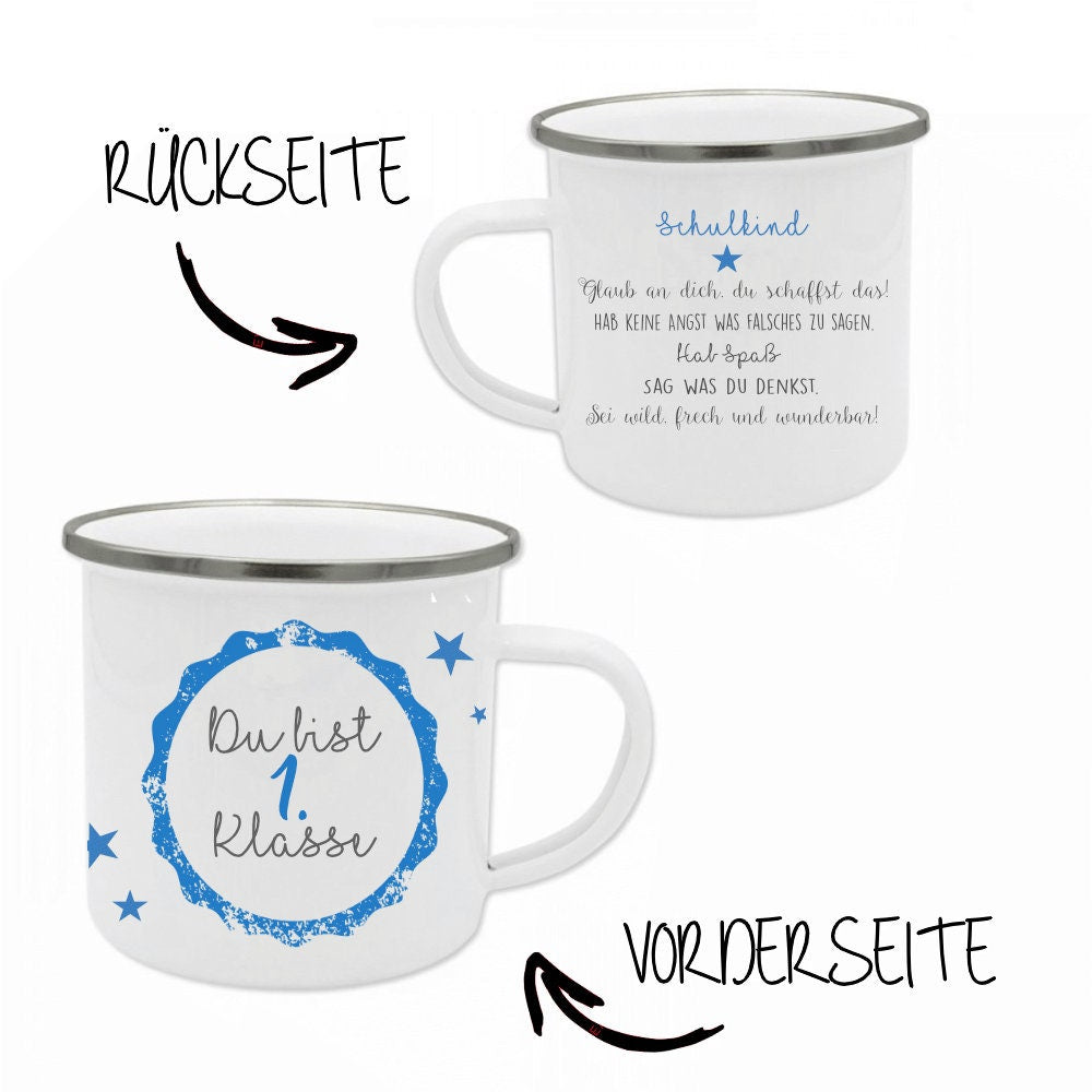 Tasse "Du bist 1. Klasse" zum Schulbeginn | Geschenkidee zur Einschulung für Mädchen u. Jungen | Originelle Geschenkidee mit DIY Ideen zum Schulbeginn | 2 Farbvarianten zur Auswahl