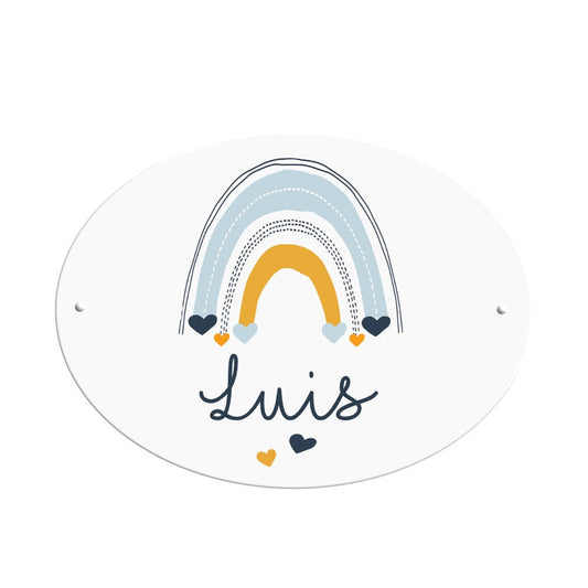 Namensschild "Regenbogen" für die Kinderzimmertür | Schild für Jungen u. Mädchen | Personalisiert mit dem Namen des Kindes | 2 Farbvarianten zur Auswahl
