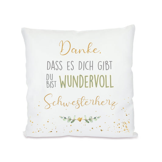 Kissen mit Spruch für das "Schwesterherz" | Originelles Geschenk für die Schwester | 8 Motivvarianten zur Auswahl