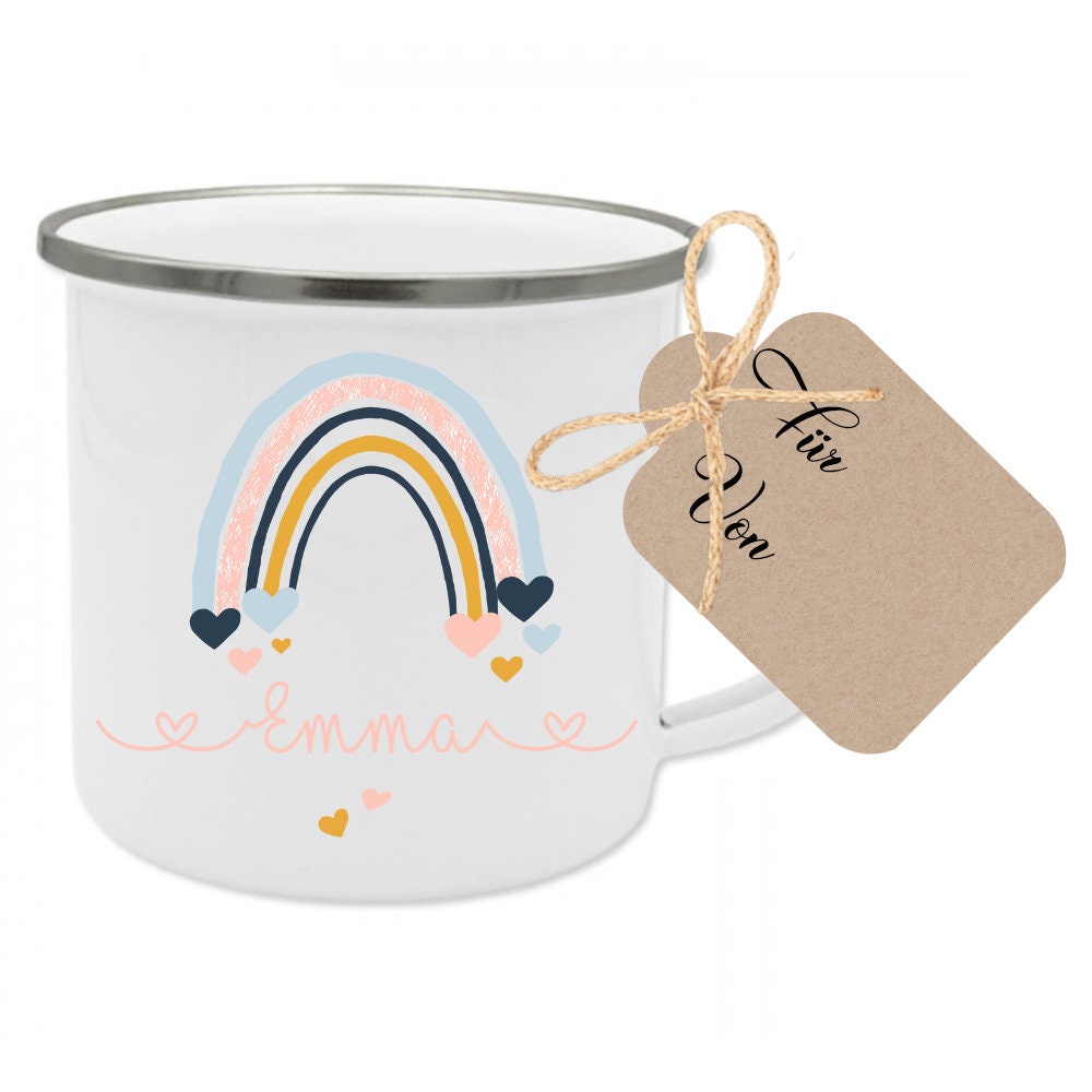 Tasse für Jungen u. Mädchen "Regenbogen" mit Namen | Sinnvolles Geschenk für Kinder | Persönlicher Kinderbecher, liebevoll personalisiert | 2 Motivvarianten zur Auswahl