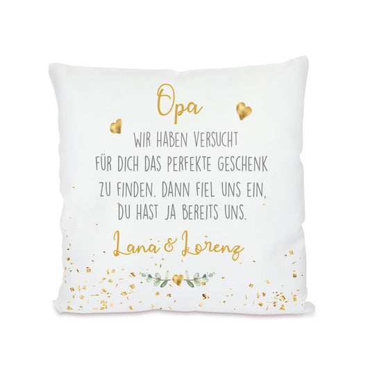 Personalisiertes Kissen mit Spruch "Opa, wir haben versucht..." | Kreative Geschenkidee für den Großvater mit Namen der Enkelkinder | 4 Motivvarianten zur Auswahl