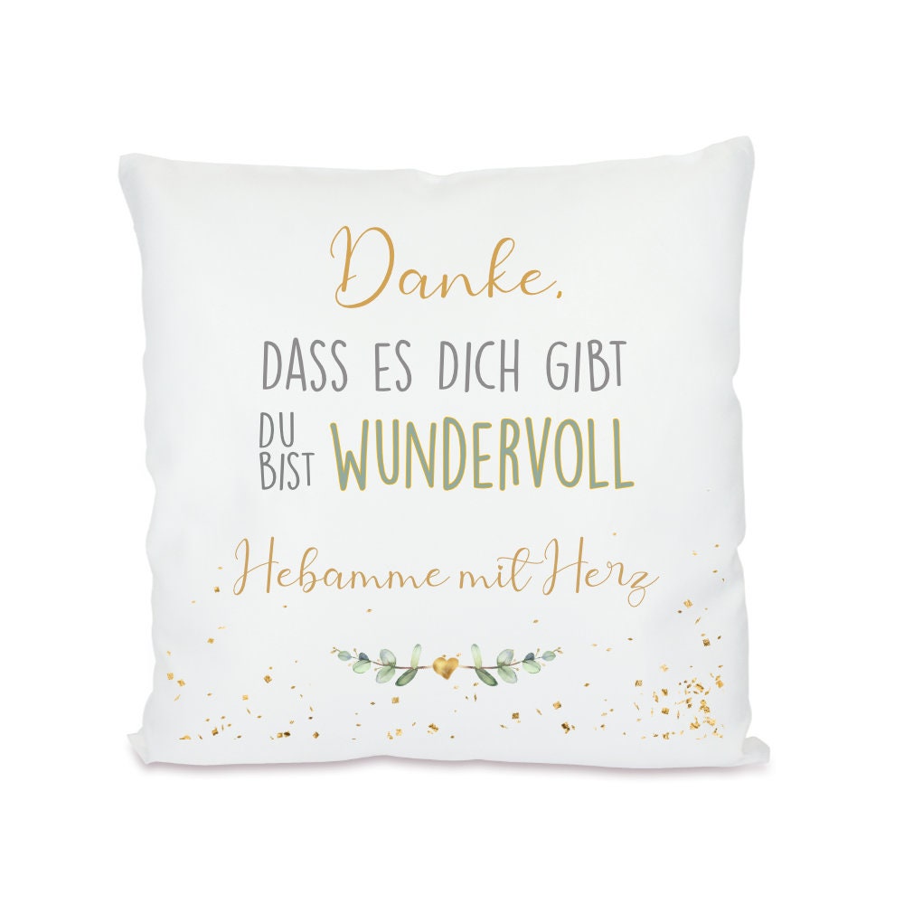 Kissen mit Spruch für die "Hebamme mit Herz" | Kleines Geschenk als Dankeschön | Besondere Geschenkidee | 8 Motivvarianten zur Auswahl