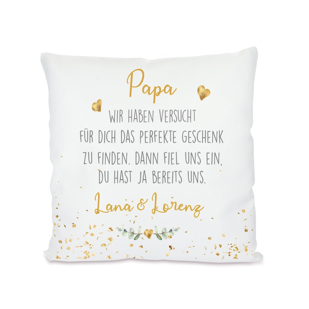 Kissen mit Spruch "Papa, wir haben versucht..." | Personalisiertes Geschenk für Väter mit Namen | 4 Motivvarianten zur Auswahl