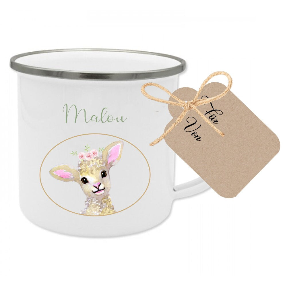 Kindertasse mit Fuchs und Name des Kindes | Perfekte kleine Geschenkidee für Mädchen u. Jungen | inkl. Geschenkanhänger zum Beschriften | 5 Motivvarianten zur Auswahl