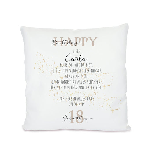 Kissen zum Geburtstag "Happy Birthday" | Personalisiertes Geschenk mit besonderen Geburtstagswünschen | Geburtstagsgeschenk mit Namen und Wunschzahl