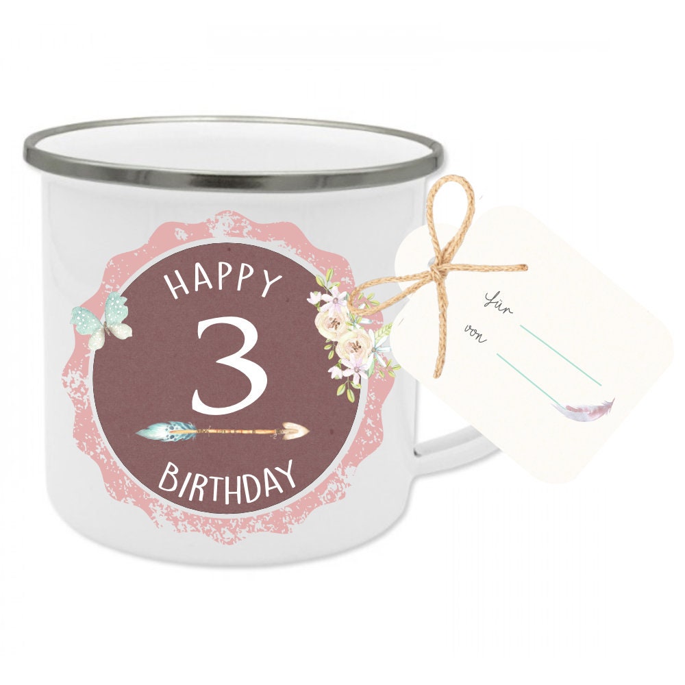 Tasse "Happy Birthday" für Kinder zum 1 - 7 Geburtstag | Originelle Geschenkidee, angefertigt mit dem Alter des Kindes | 2 Farbvarianten für Mädchen und Jungen zur Auswahl