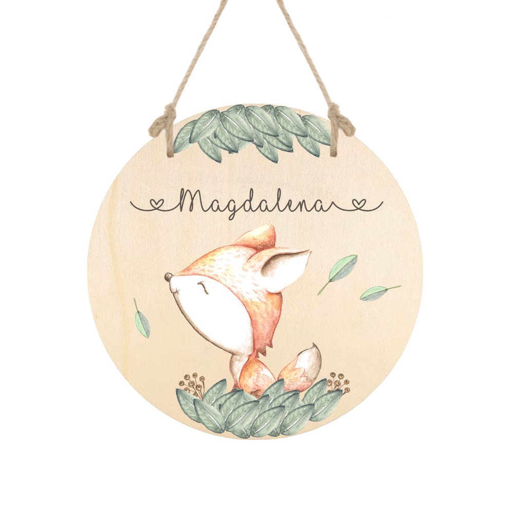 Namensschild "Rehkitz" für das Kinderzimmer in Rund | Personalisiertes Türschild aus Holz mit dem Namen des Kindes | Besonderes Geschenk in 4 Motivvarianten für Mädchen