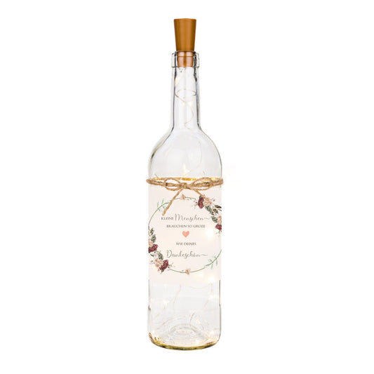 Flaschenlicht mit Spruch "Kleine Menschen" | Glasflasche mit originellen Spruch für die Erzieherin und Hebamme | Schönes Geschenk um Danke zu sagen | 6 Motivvarianten zur Auswahl