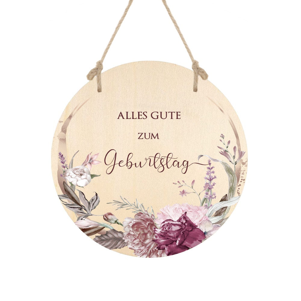 Florales Holzschild als Geburtstagsgeschenk