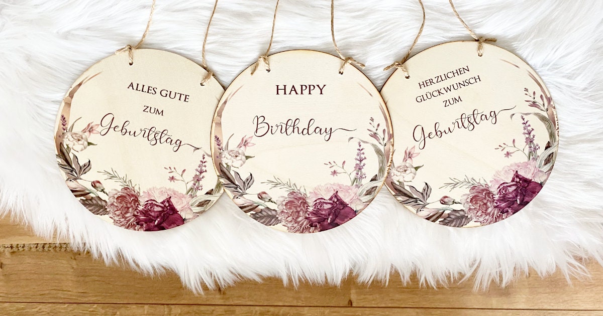 Holzschild "Happy Birthday" | Natürliche Geburtstagsdekoration und originelles Geschenk zum Geburtstag | 3 Motivvarianten zur Auswahl