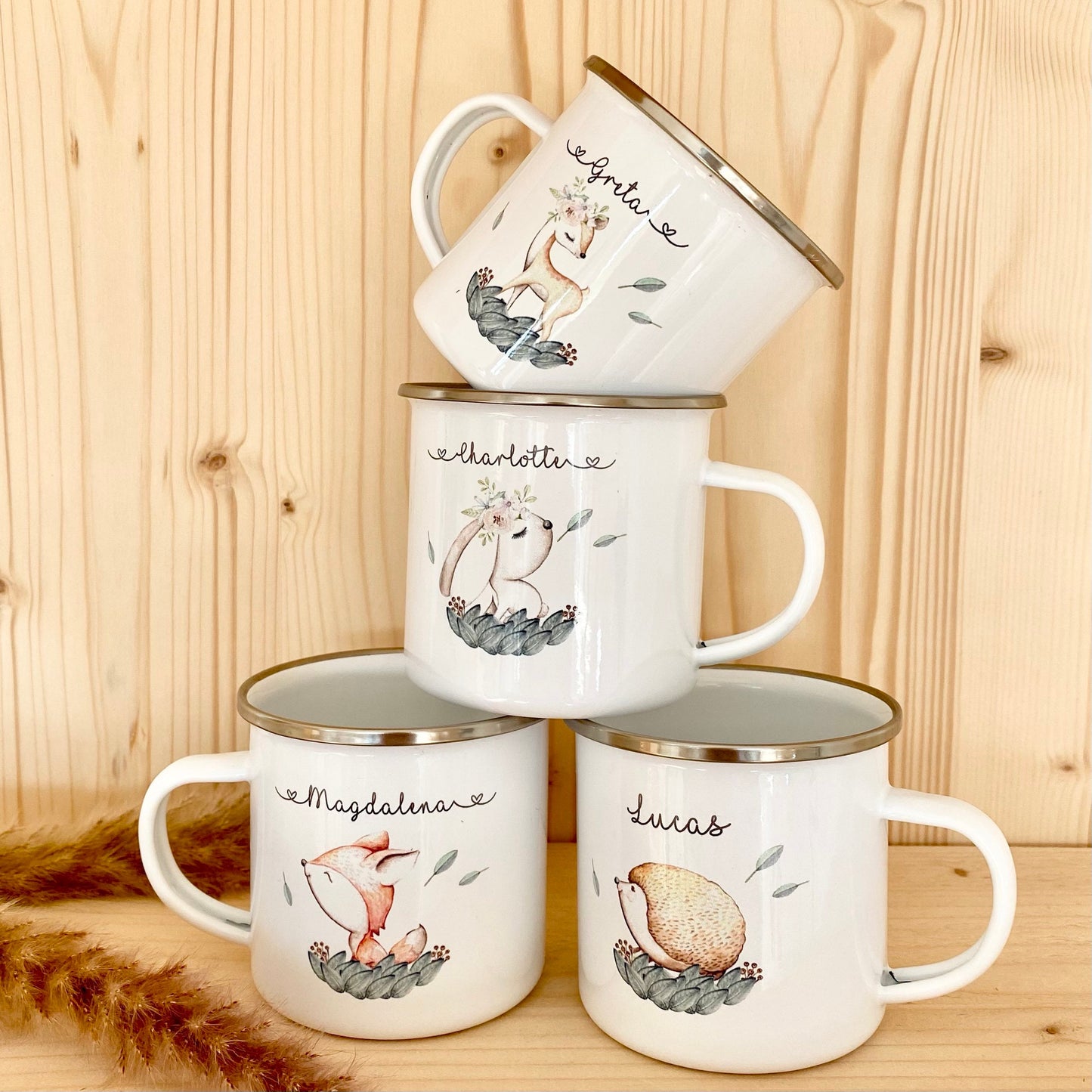 Kindertasse "Fuchs" personalisiert mit dem Namen des Kindes | 4 Motivvarianten für Mädchen und Jungen zur Auswahl