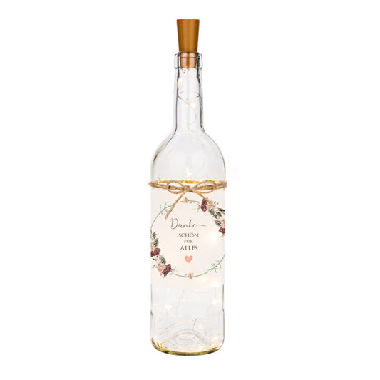 Flaschenlicht "Dankeschön für Alles" | Leuchtflasche mit schönem Spruch um Danke zu sagen | Besonderes Dankeschöngeschenk | 6 Motivvarianten zur Auswahl