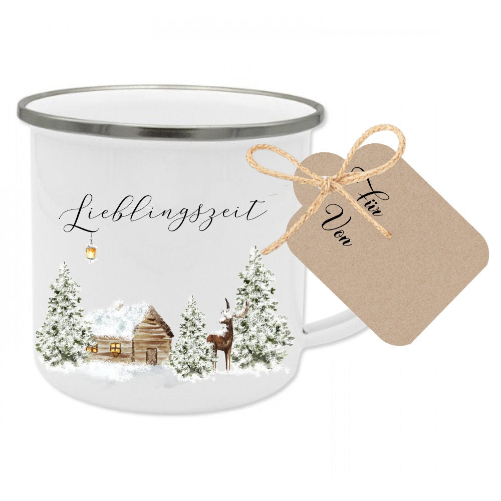 Tasse "Lieblingszeit" | Besonderes Tassengeschenk mit Anhänger zum Beschriften | Perfekte kleine Geschenkidee zu Weihnachten