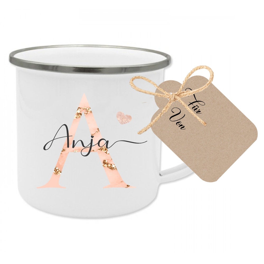 Buchstabentasse mit Namen | Personalisiertes Tassengeschenk für Sie und Ihn in Rosa und Blau | 2 Motivvarianten zur Auswahl