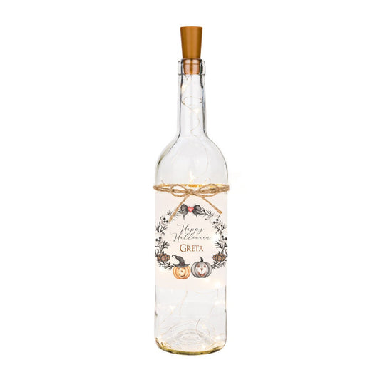Flaschenlicht mit Namen "Happy Halloween" | Gruseliges Geschenk zu Halloween u. originelle Dekoration | 4 Produktvarianten zur Auswahl
