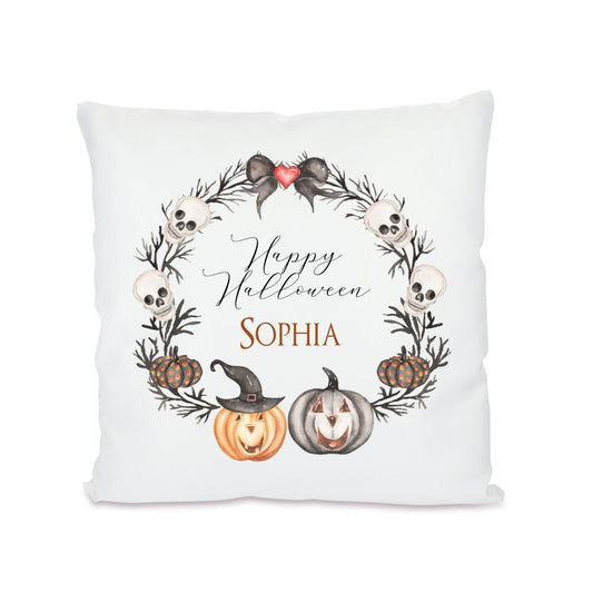 Kissen "Happy Halloween" mit Namen | Originelles Geschenk zu Halloween u. tolle Dekoration | 4 Produktvarianten zur Auswahl