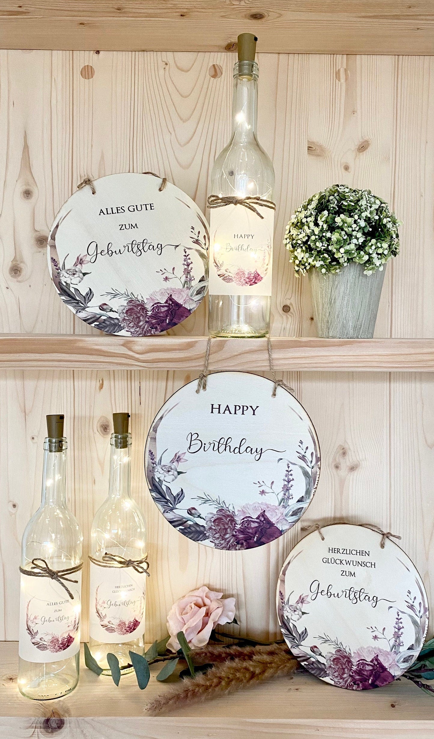 Holzschild "Happy Birthday" | Natürliche Geburtstagsdekoration und originelles Geschenk zum Geburtstag | 3 Motivvarianten zur Auswahl